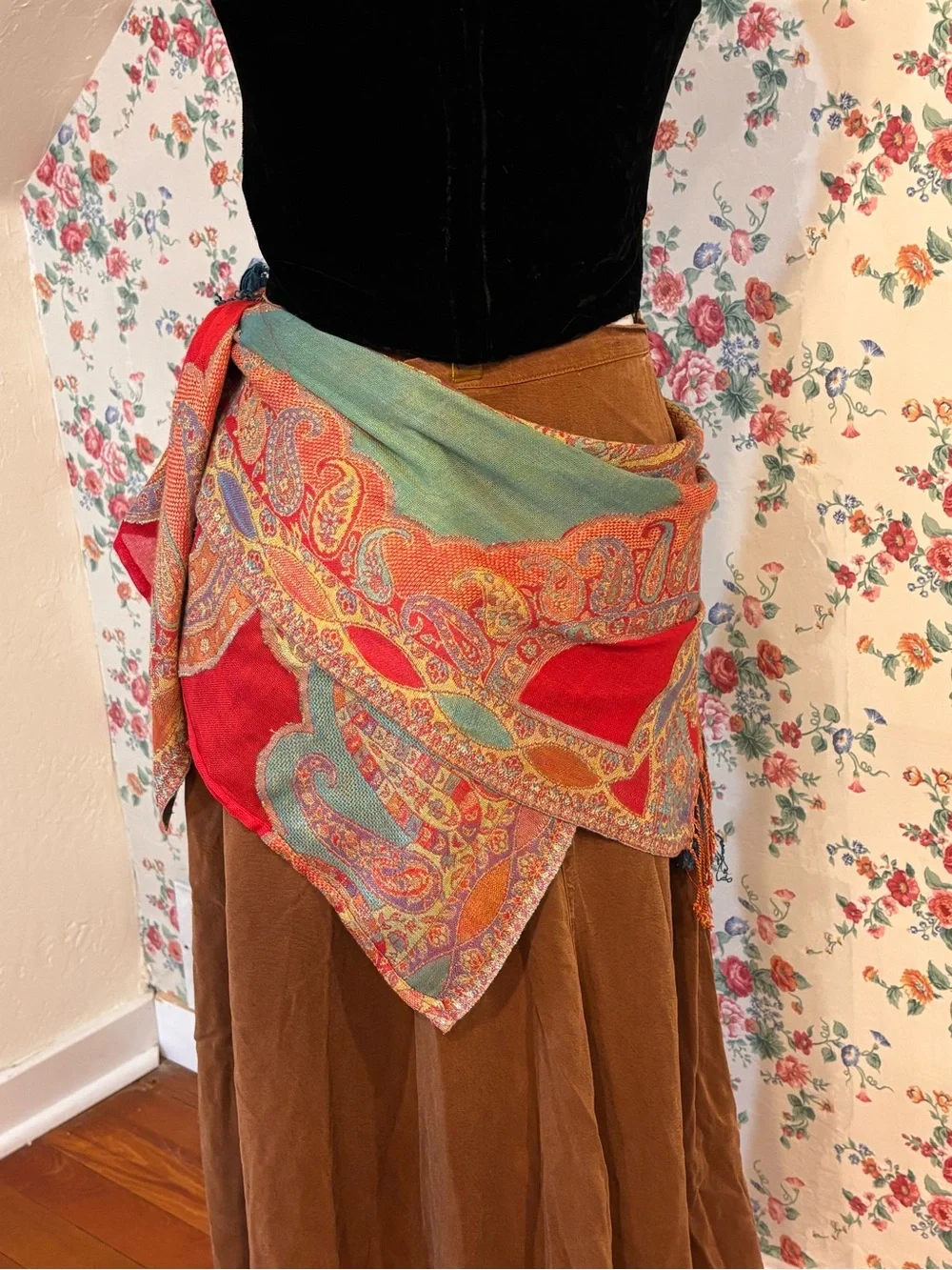 Paisley Fringe Hip Scarf Fortune Teller Pirate Renaissance Costume Wrap